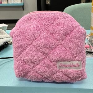 Pink Quilted Terry Cloth Cosmetic Pouch